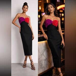 NWT Mara Hoffman Carmen Midi Dress Sculptural Floral Bustier Black Multi Sz 8